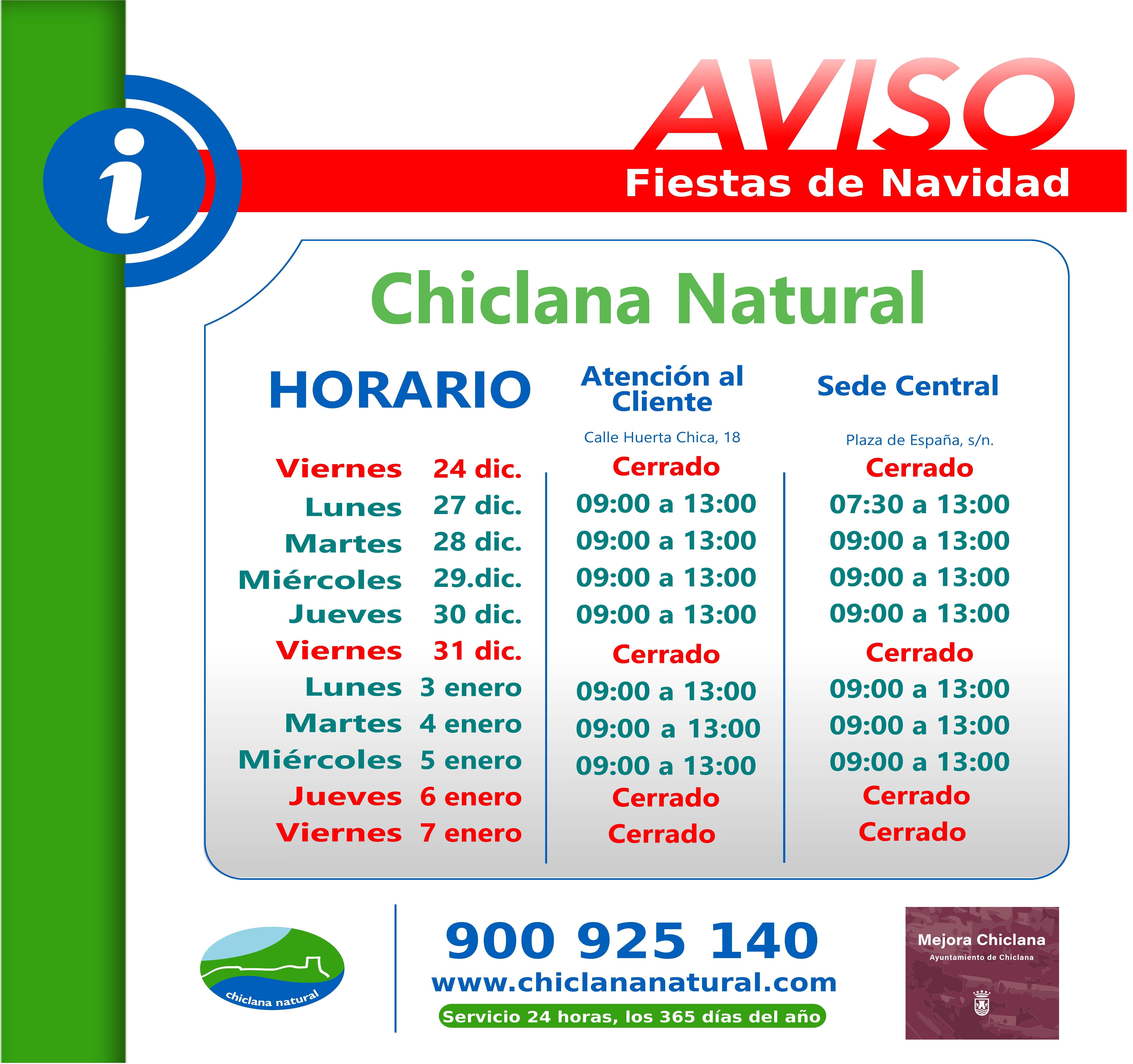 Horario especial de Navidad.